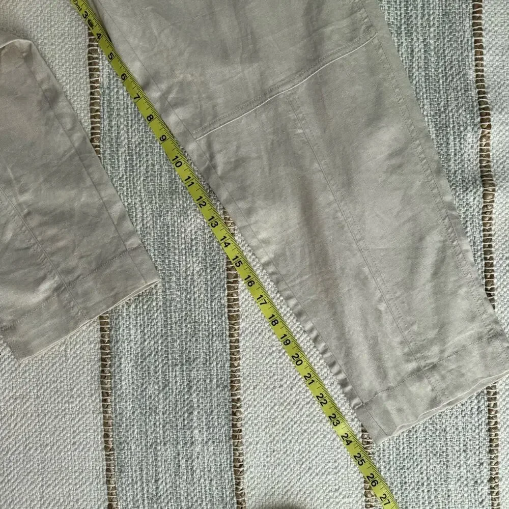 Zara Beige Oatmeal Linen Blend Tapered Leg High Rise Pants 25” Women’s Medium